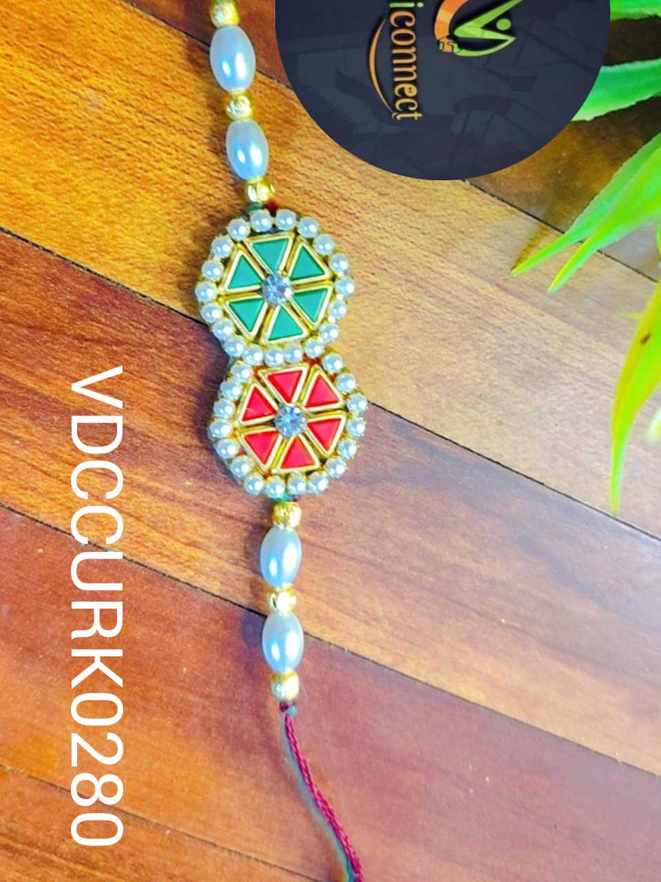 Kundans With Beads Rakhi-Handcrafted