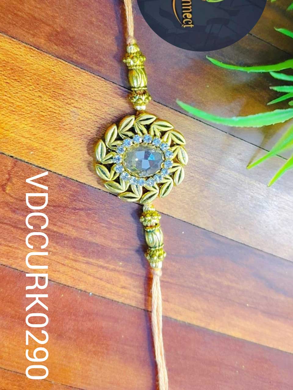 Leaf Kundans With Stones Rakhi