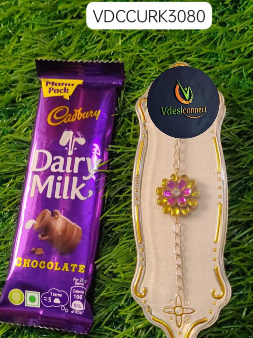 Silver Chain Rakhi With Chocolate