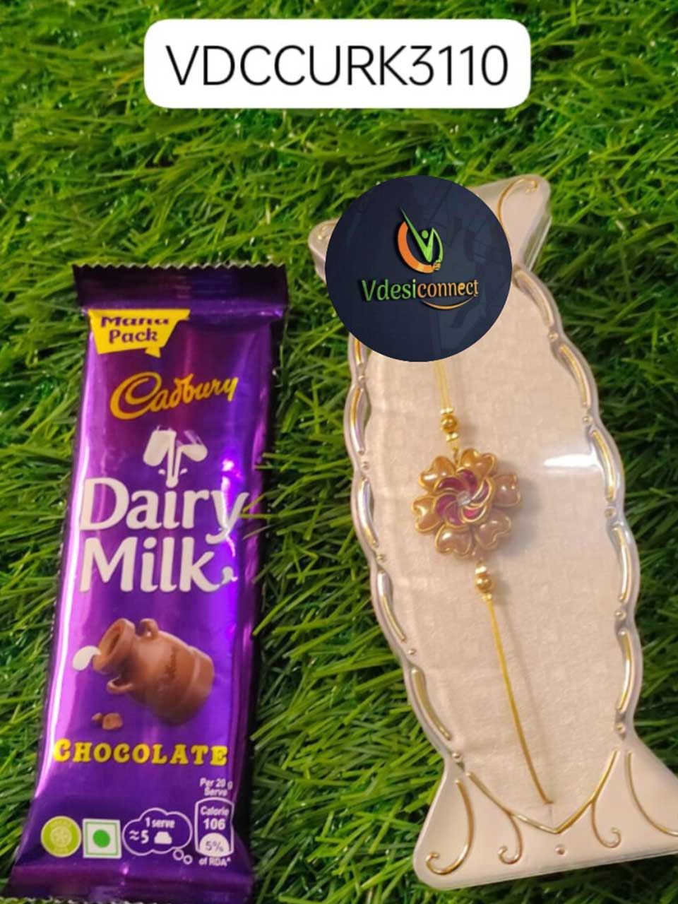 Kundans Invisible Chain Rakhi With Chocolate