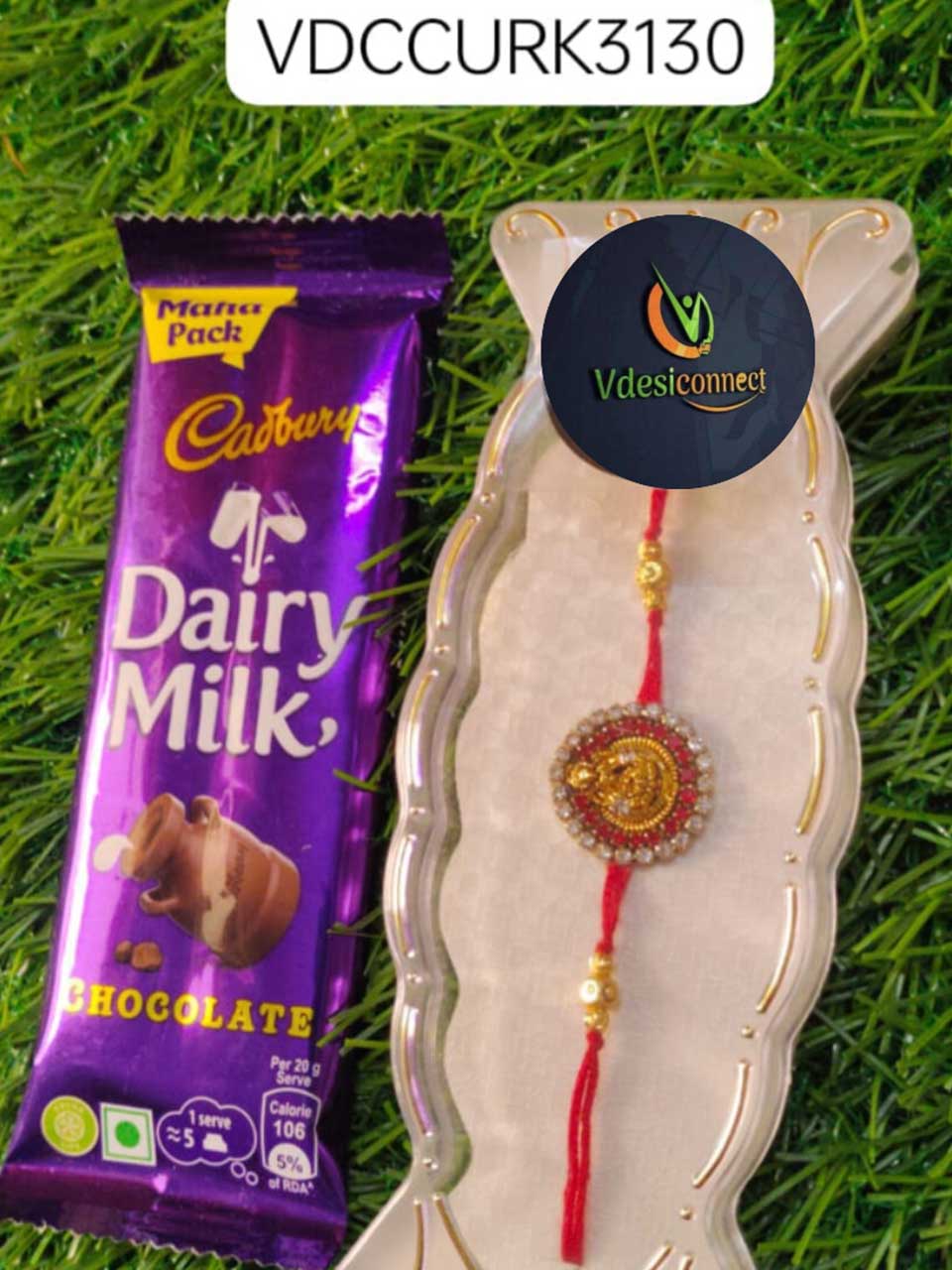 Pendant With Stones Rakhi With Chocolate